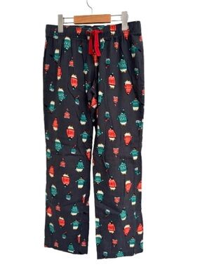 Old Navy Black Pajama Pants with Red and Green Penguin Pattern